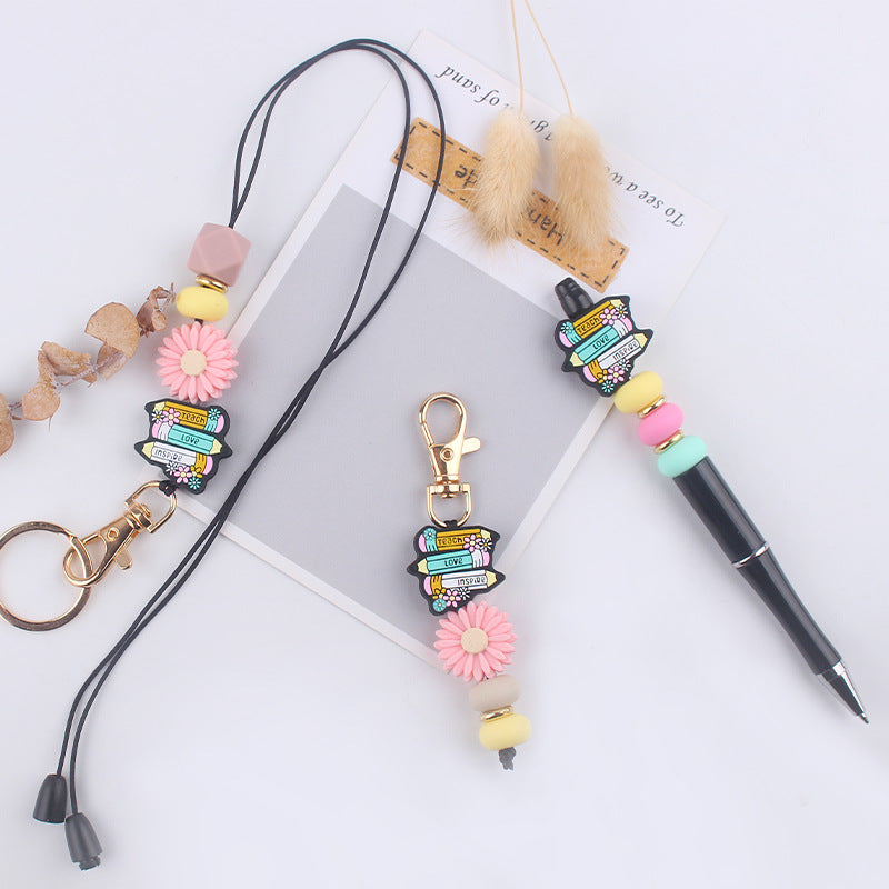 Wholesale Cartoon Pencil Silicone Bead Accessories Keychains