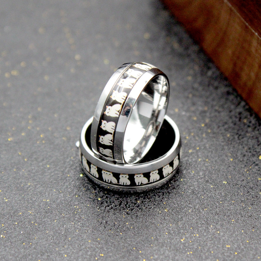 Wholesale Cute Cartoon Cat Pattern Titanium Steel Ring with Personalized Design Oil Dripping
