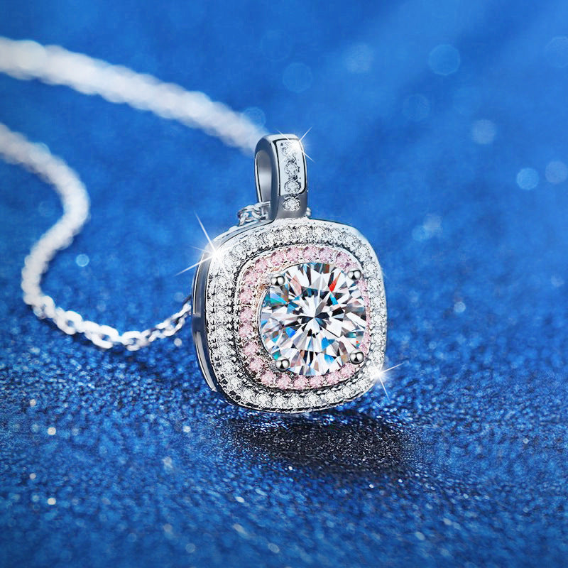 Wholesale Moissanite Sugar Cube 925 Sterling Silver Full Diamond Clavicle Necklace