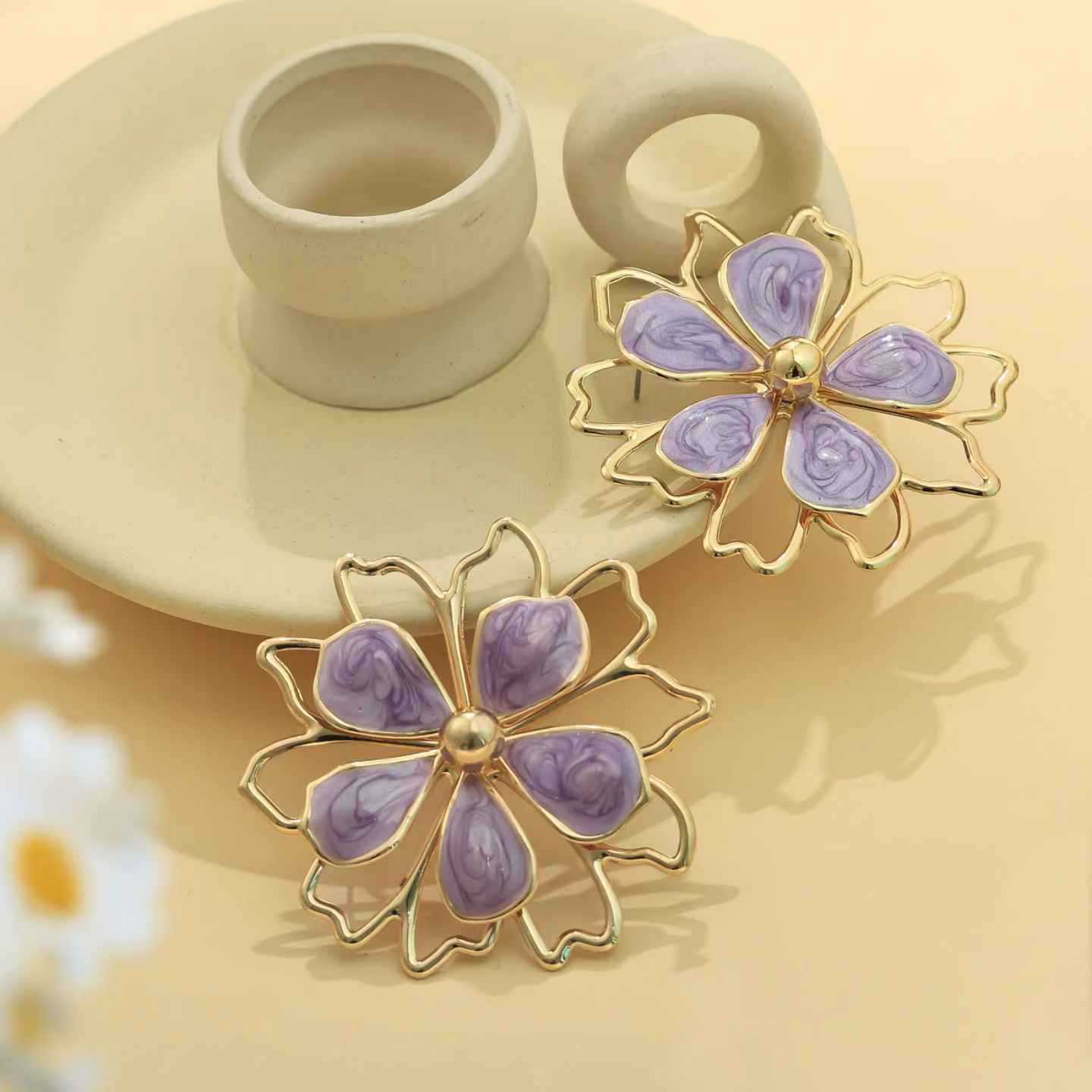 Wholesale Double-Layer Hollow Three-Dimensional Flower Ring
