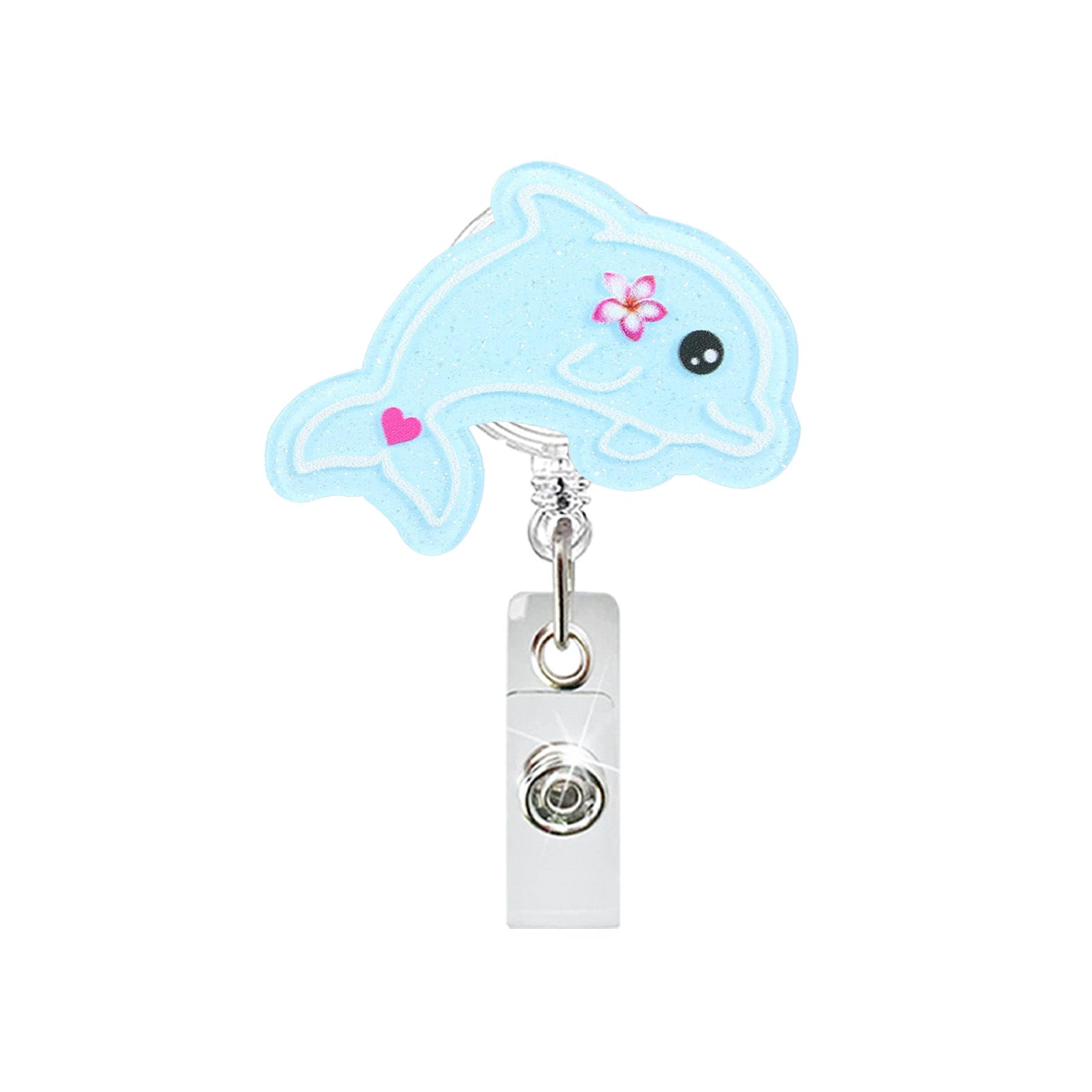 Wholesale Ocean-Themed Acrylic Retractable ID Badge Reel - nut Tree Dolphin Sea Turtle Design,  Office Gift
