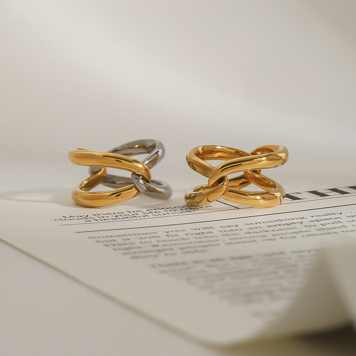 Wholesale 18k gold stainless steel gold and silver color matching ring