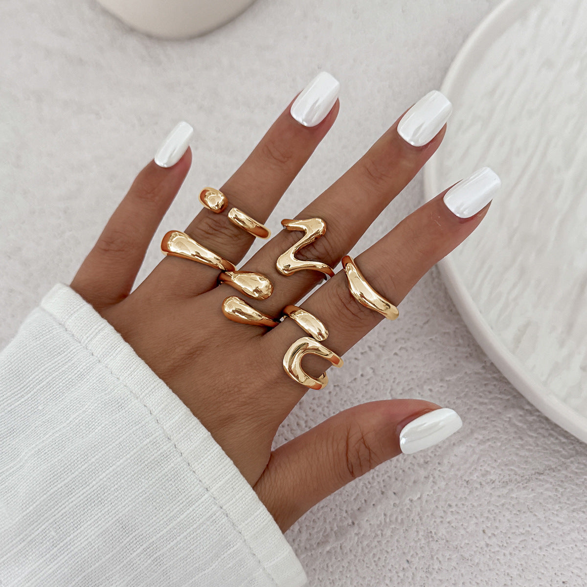 Wholesale Irregular liquid lava metal wrinkled open design light-sensitive surface ring