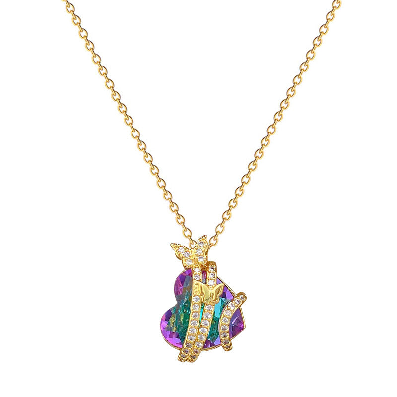 Wholesale Titanium Steel Colorful Heart-to-heart Full Diamond Necklace Clavicle Chain ACC-NE-LiGe010