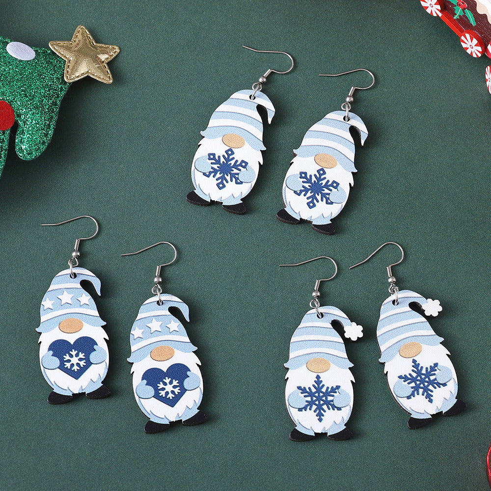 Wholesale  Winter Snowflake Cute Striped Dwarf Pendant Wood Earrings