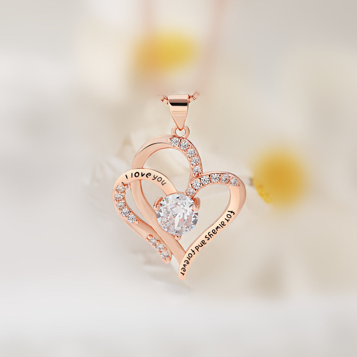 Wholesale Heart-to-Heart Pendant Women's Diamond-encrusted Double Love Necklace
