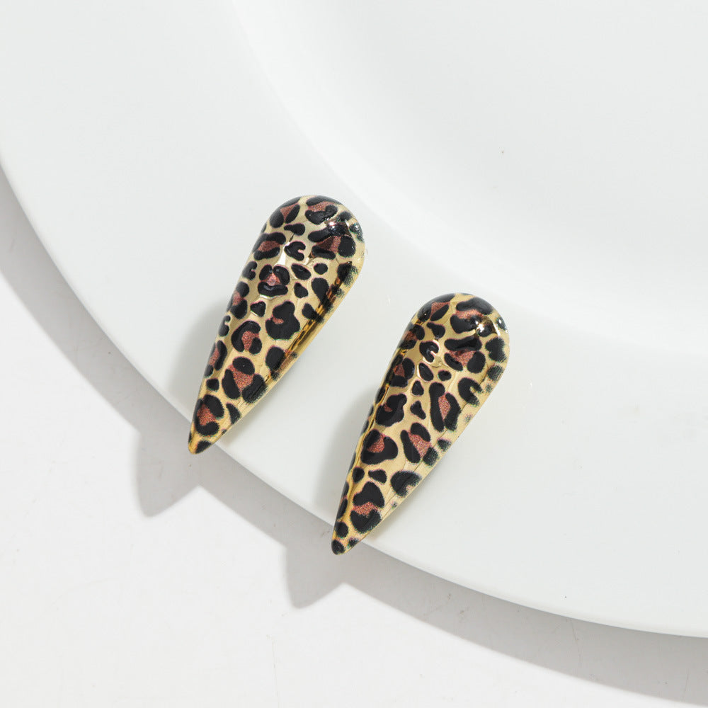 Wholesale  Retro Leopard Earrings  Geometric Leopard Earrings