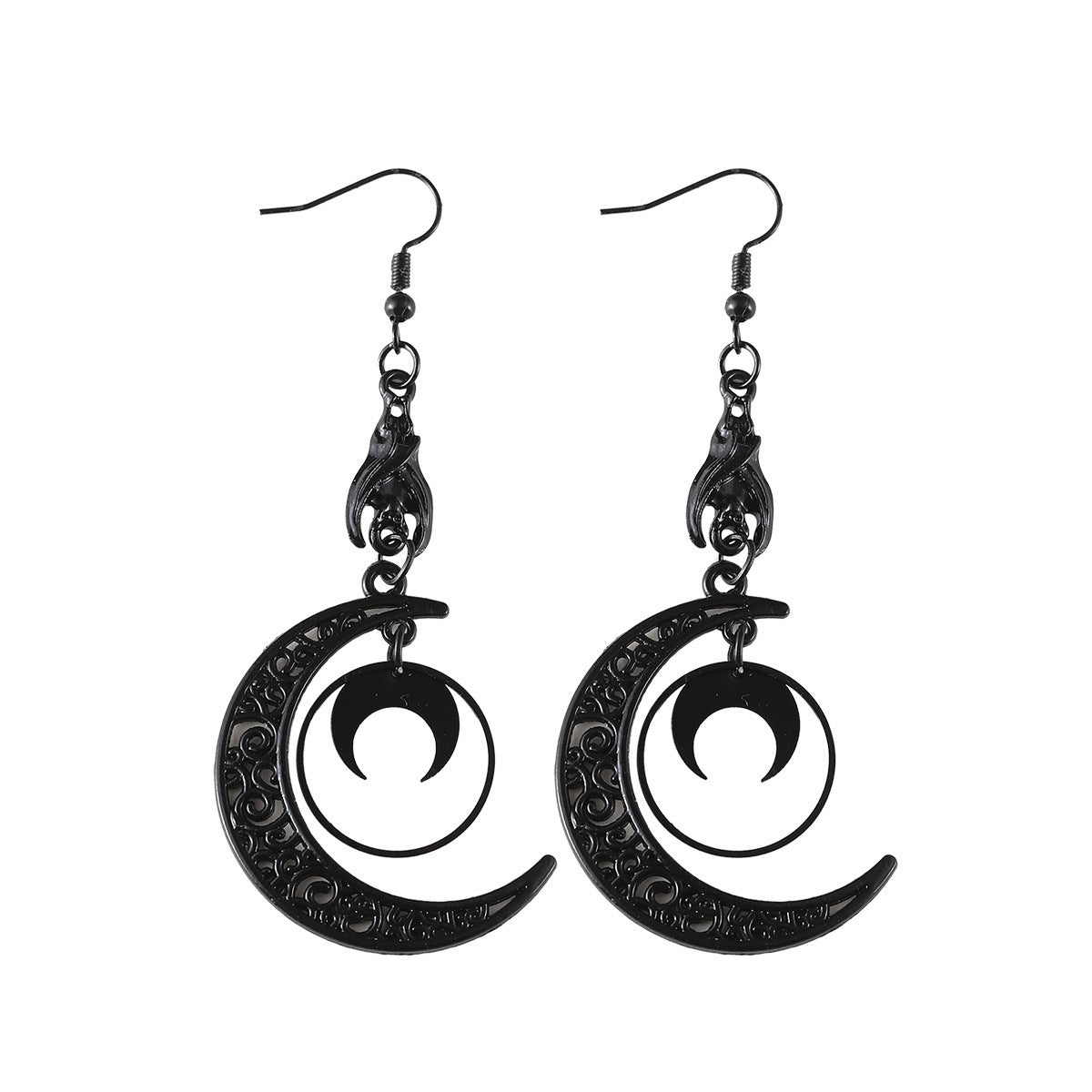 Wholesale Punk dark stitching crescent moon pendant earrings