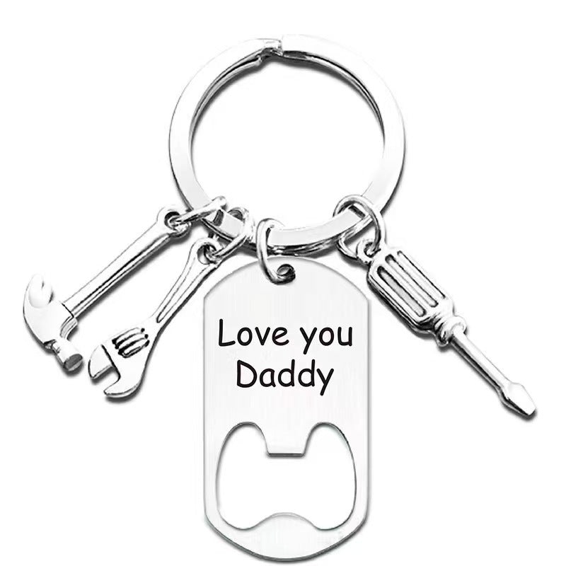 Wholesale  Father's Day DIY Titanium Steel Multi-function Bottle Opener Creative Engraving Keychain Pendant