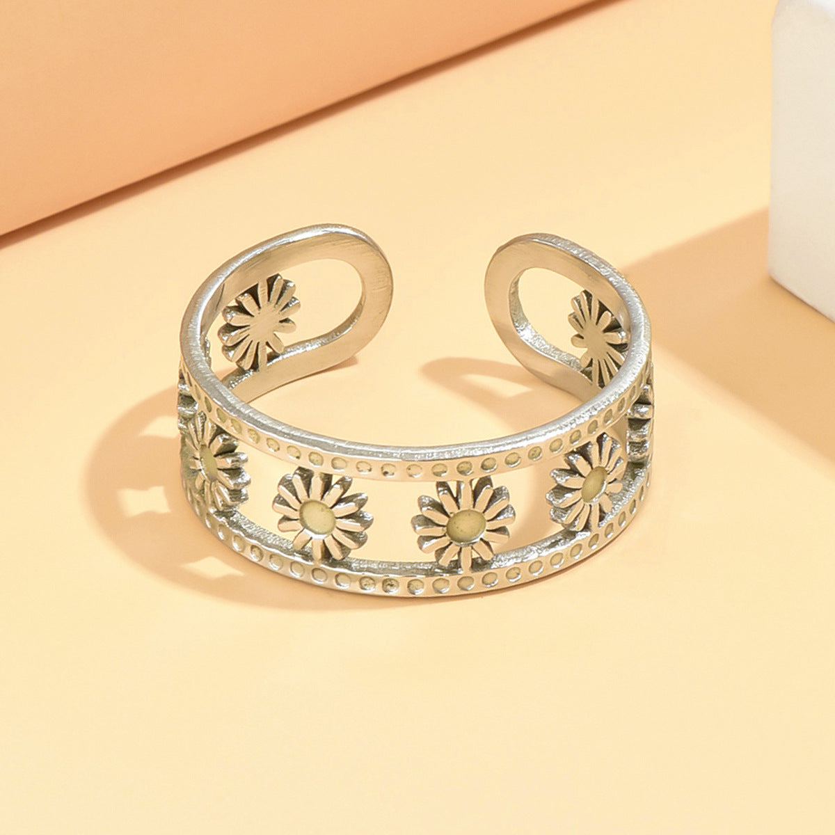 Wholesale Trendy Pattern Stainless Steel Open Ring For Women Gold Plated Fashion Accessory