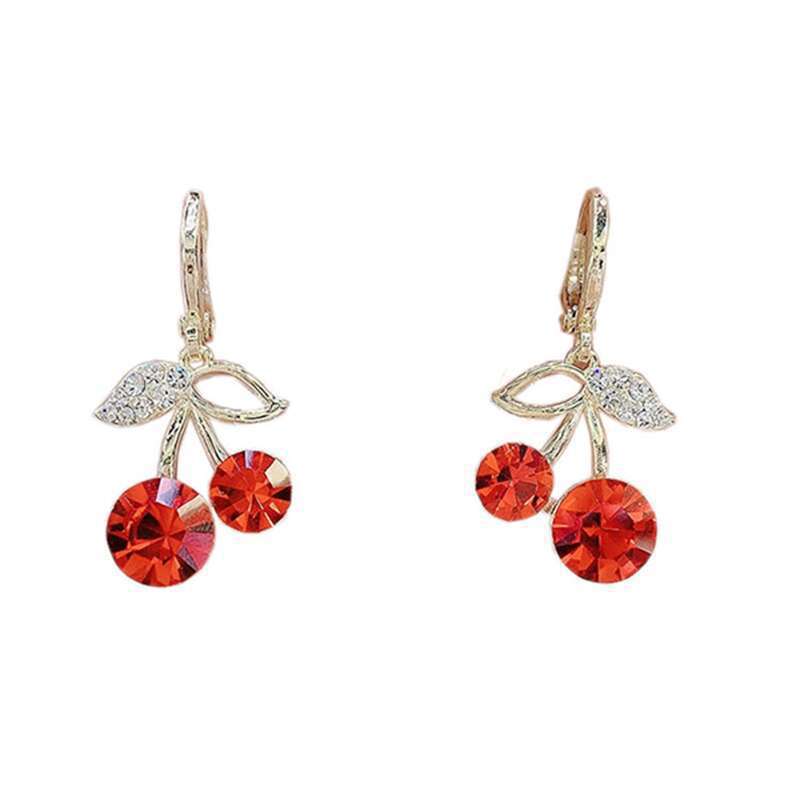 Wholesale Red Rhinestone Cherry Luxury Earrings