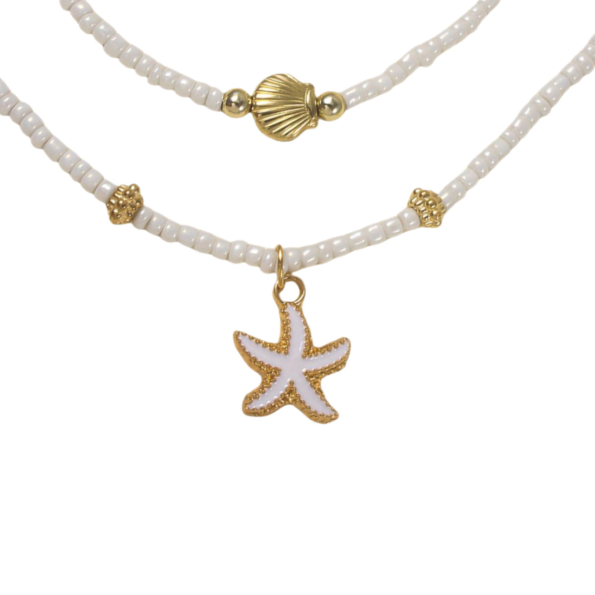 Wholesale Mixed Materials Layered Ocean Themed Necklace,  Starfish Seashell &  Imitation Pearl Charm,  Fashion Accessory for Women