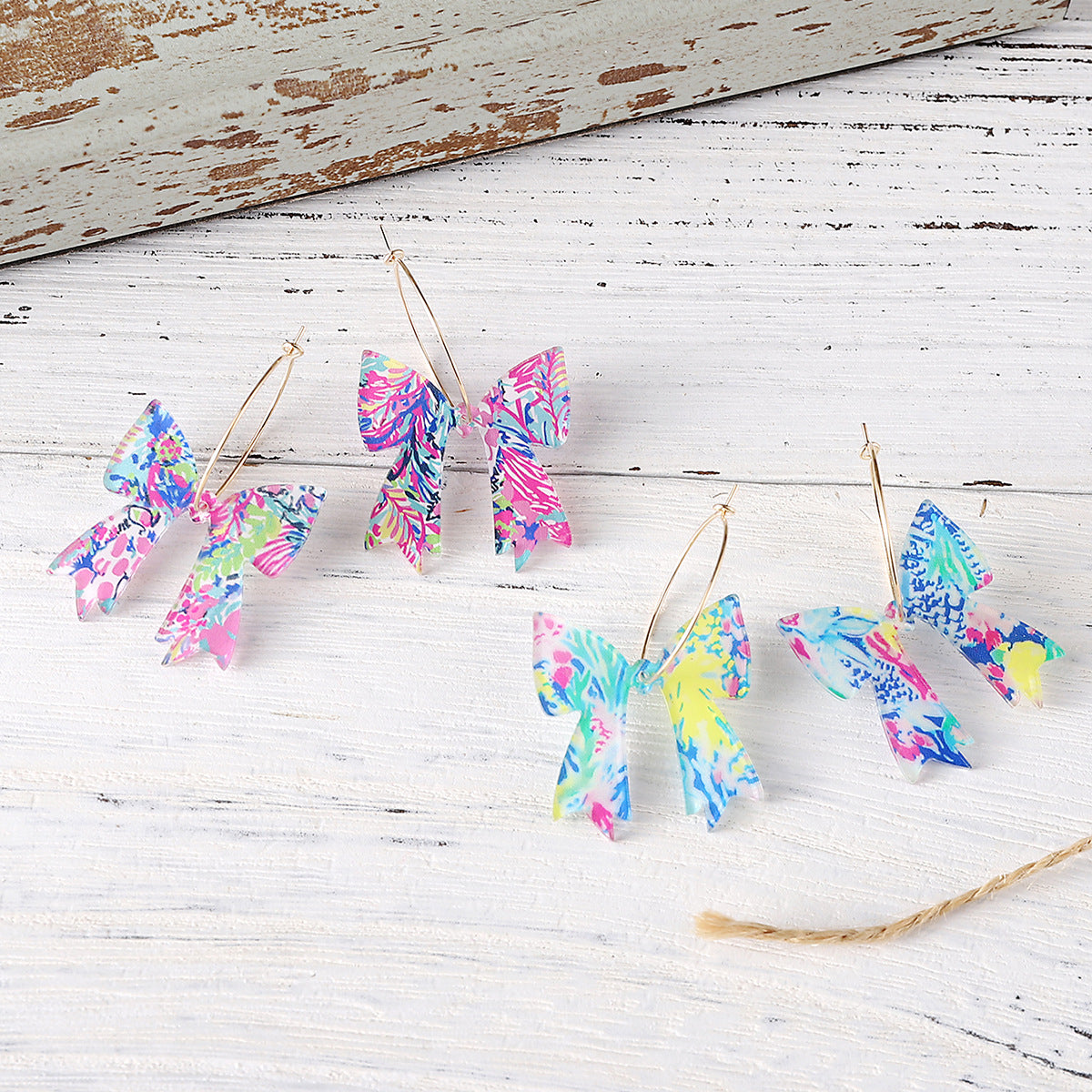 Wholesale Colored Leaves Flowers Bohemian Bow Pendant Earrings