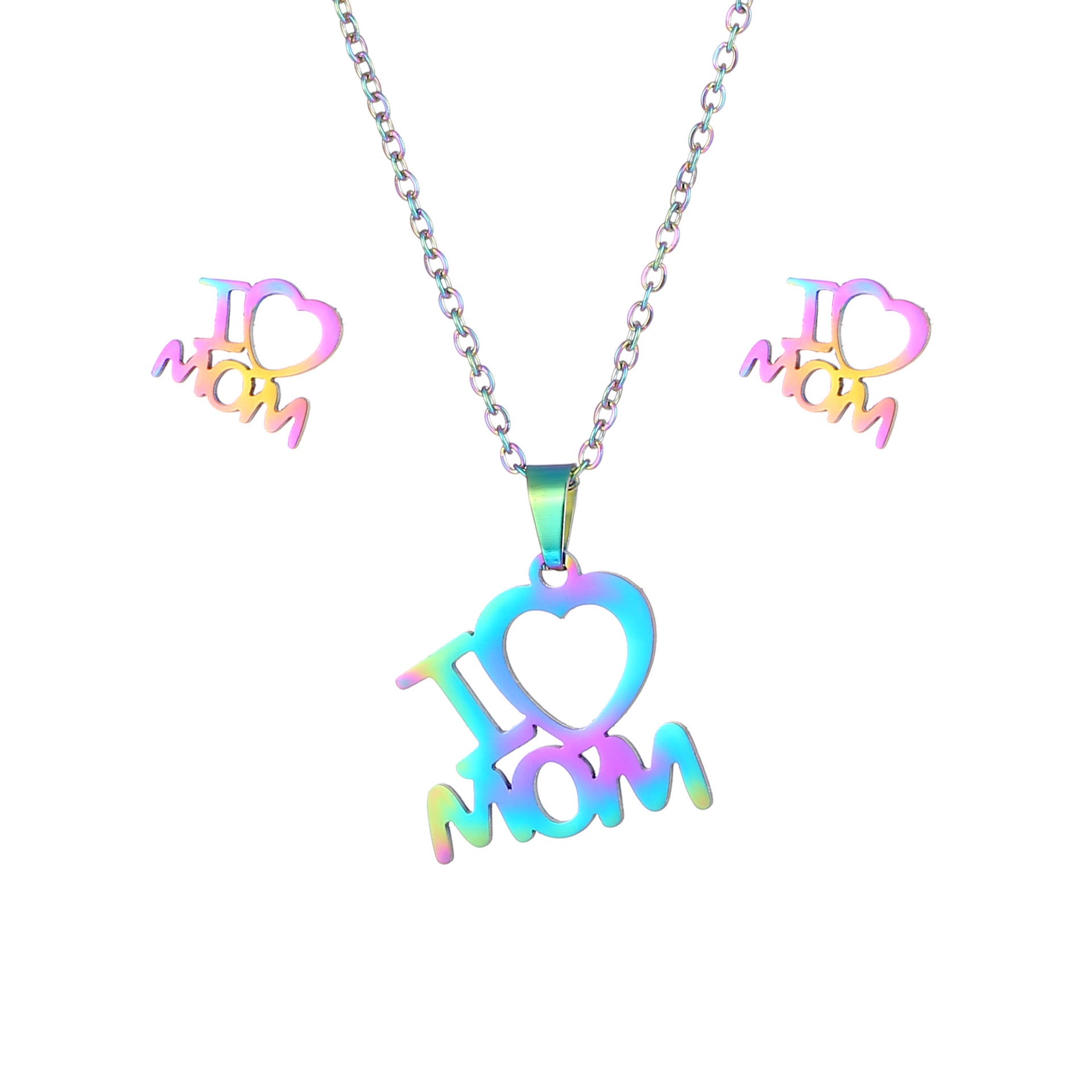 Wholesale Titanium Steel MOM Pendant Stainless Steel Earrings Necklace Set Mother's Day ACC-ES-MinM022