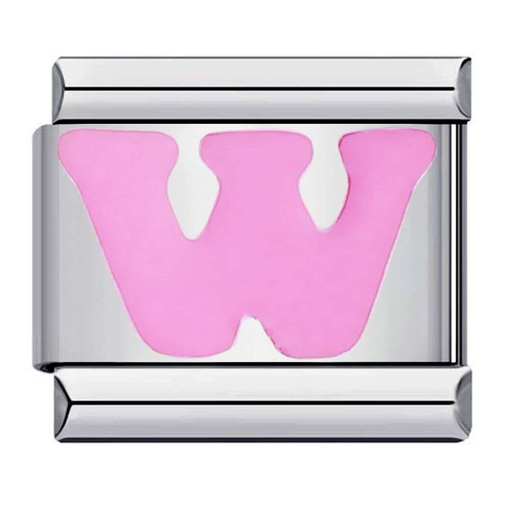 Wholesale Italian Charm Bracelet  pink English letters DIY Stainless Steel Composable Bracelet