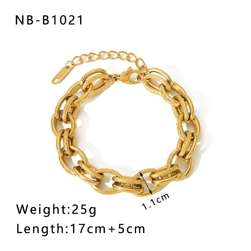 Wholesale Thick Chain Punk Style Stainless Steel 24K Gold Hand Braided Chain Bracelet ACC-BT-Xiny011