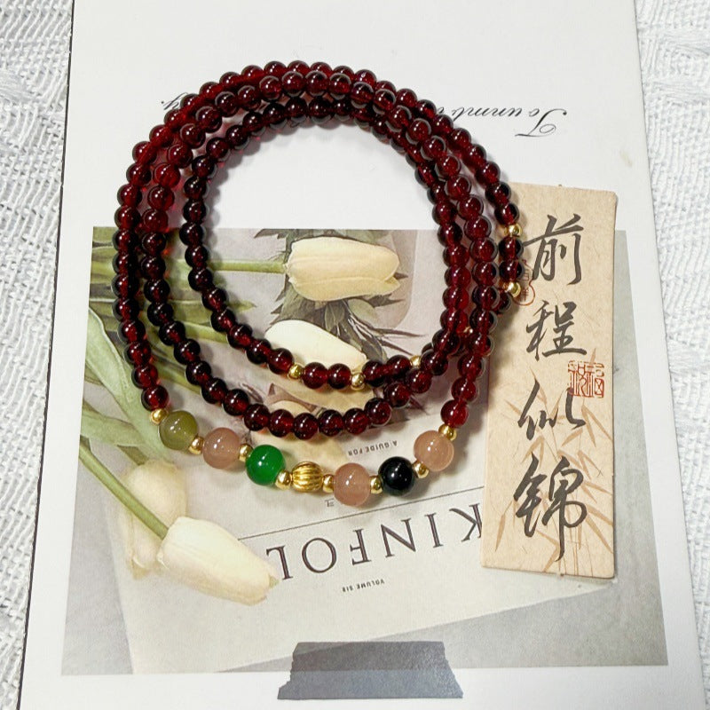 Wholesale Boutique Layered Beaded Bracelet,  Faux Garnet Glass Beads,  Trendy Geometric Hand Jewelry for Everyday Wear