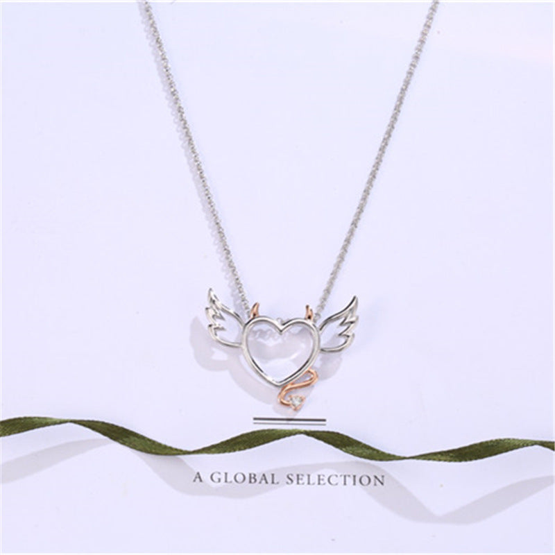 Wholesale  Valentine's Day Heart-shaped Devil Angel Pendant Simple Two-tone Love  Collarbone Necklace