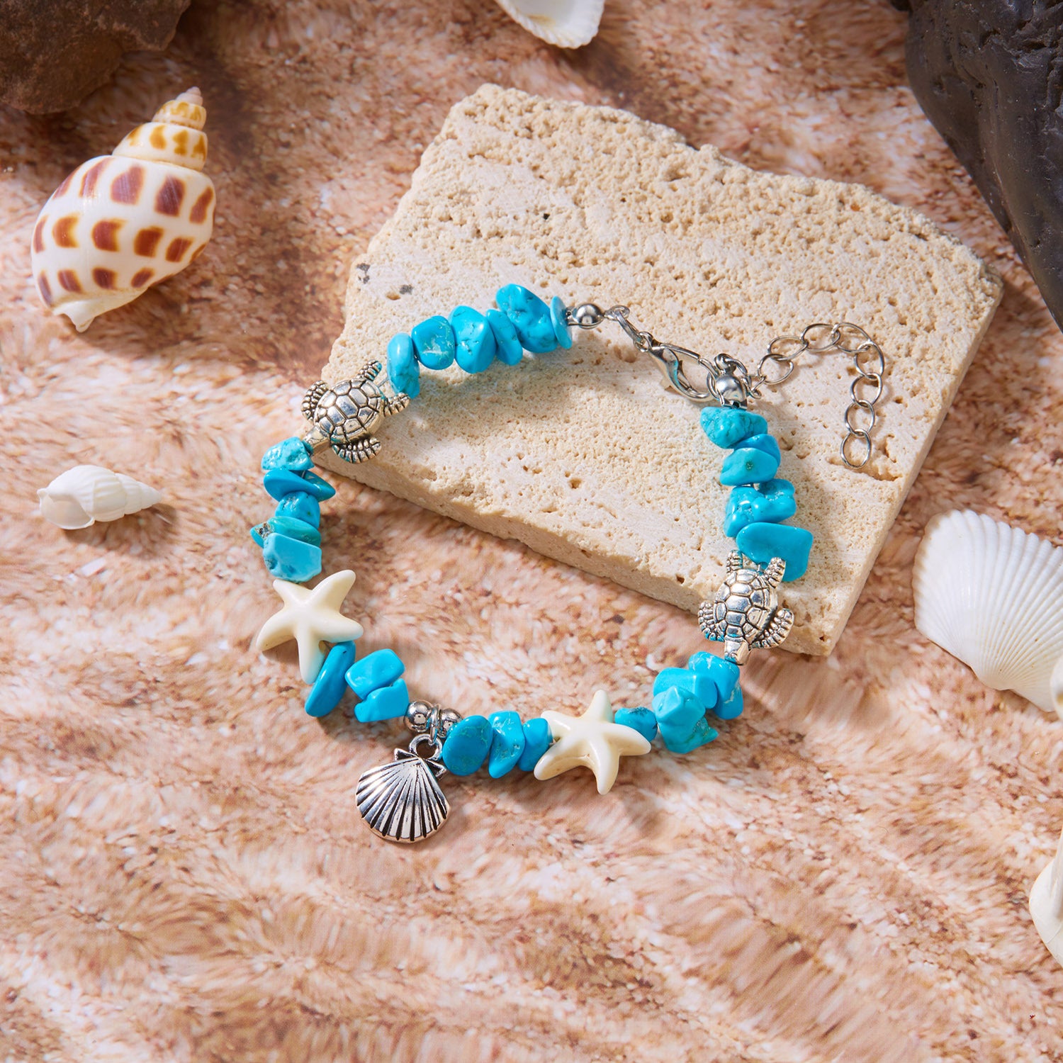 Wholesale  gravel bracelet anklets  shell starfish turtle bracelet