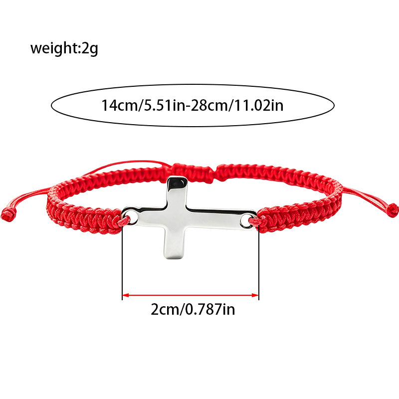 Wholesale Red Handmade Woven Cross Bracelet Stainless Steel Unisex Couple Gift Fashion Accessory