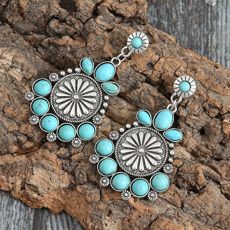 Wholesale Alloy Retro Bohemian Turquoise Celtic Earrings Party Wear Fashion Accessory
