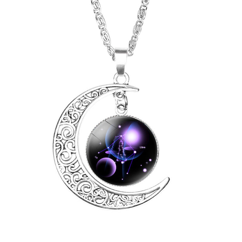 Wholesale  12 Constellation Crescent Moon Necklace