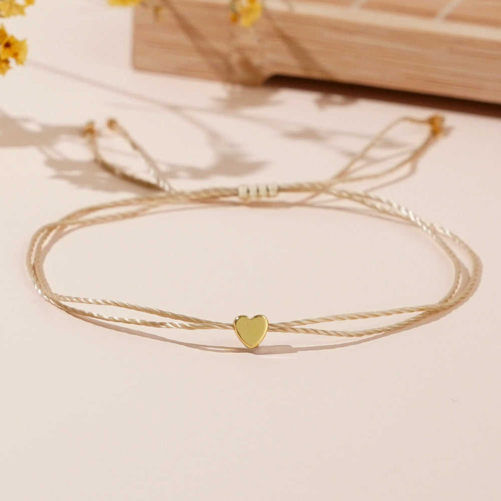 Wholesale  Bead Copper Heart Khaki Thread  Valentine' s Day Bracelet