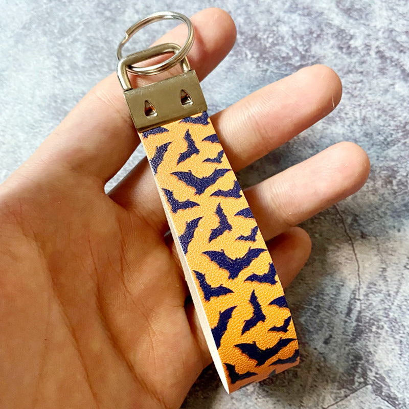 Wholesale  Leather Keychain Ghost Print,  Trendy Car Key Accessory for Resale Party Gift