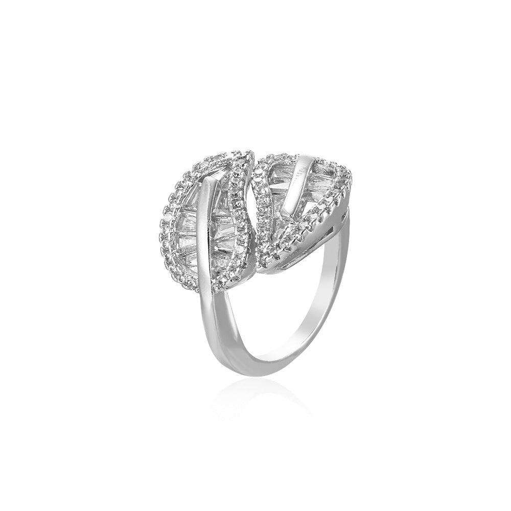 Wholesale Geometric zirconium leaf ring
