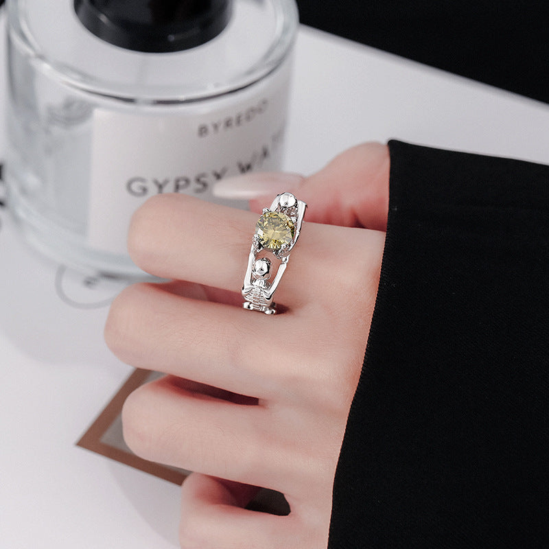 Wholesale Dark Night Ghost Retro Punk Style Skull Skeleton Zircon Ring