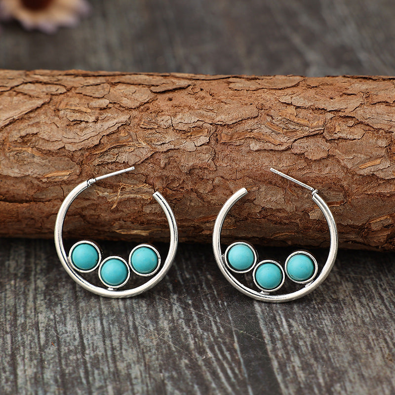 Wholesale Electroplated Alloy A Geometric Turquoise Earrings - Fashion Accessory for Women