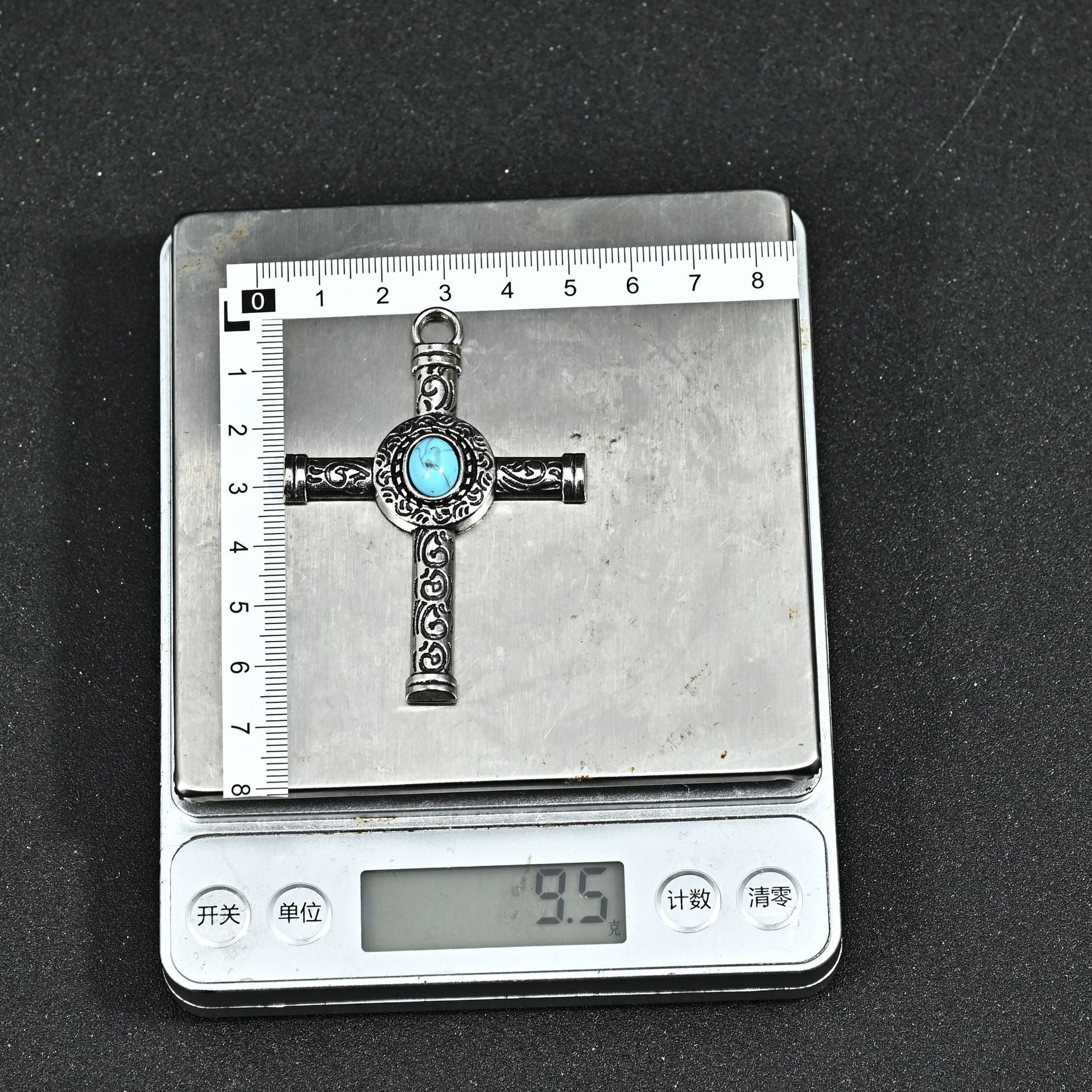 Wholesale Gothic Style Turquoise Cross Pendant Necklace Men S Long Chain Zinc Alloy Fashion Jewelry Accessory