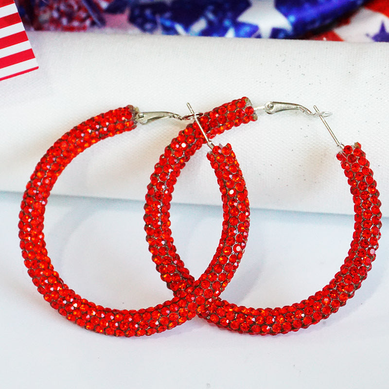 Wholesale 2 Pairs/pack American Independence Day Earrings Color Block Rhinestone Crystal Earrings ACC-ES-HY046