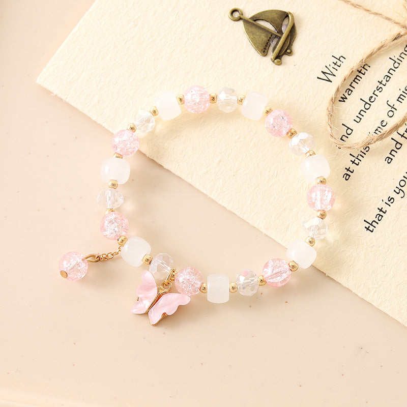 Wholesale Butterfly Ice Crack Floral Crystal Glass Beaded Bracelet ACC-BT-YiL002