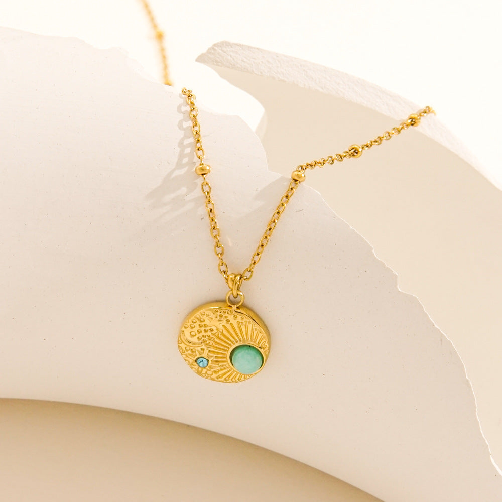 Wholesale Stainless Steel Amazonite Star Pendant Necklaces