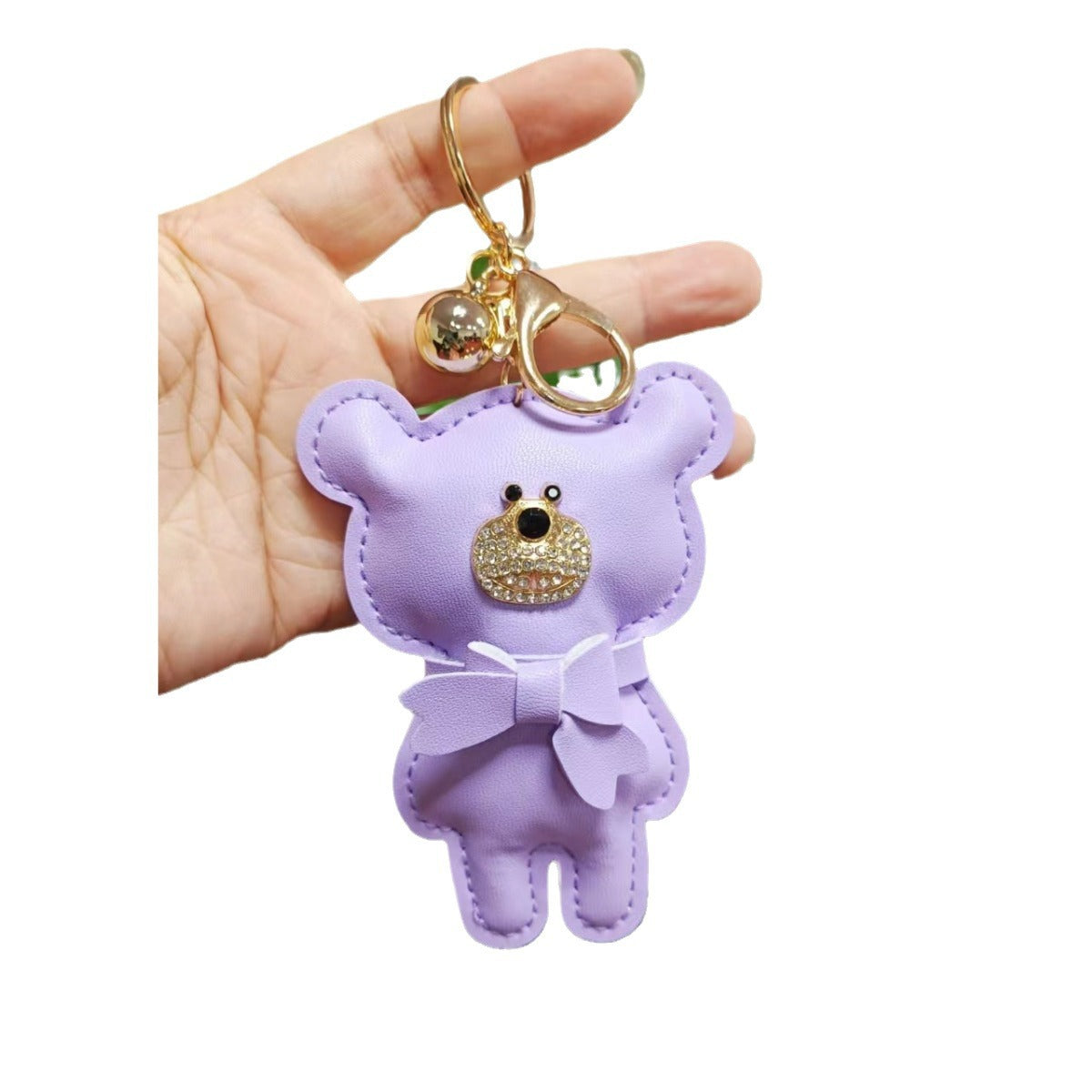 Wholesale Chic European Style Red Leather Bow Bear Keychain Animal Keyring Pendant Bag Charm Gift