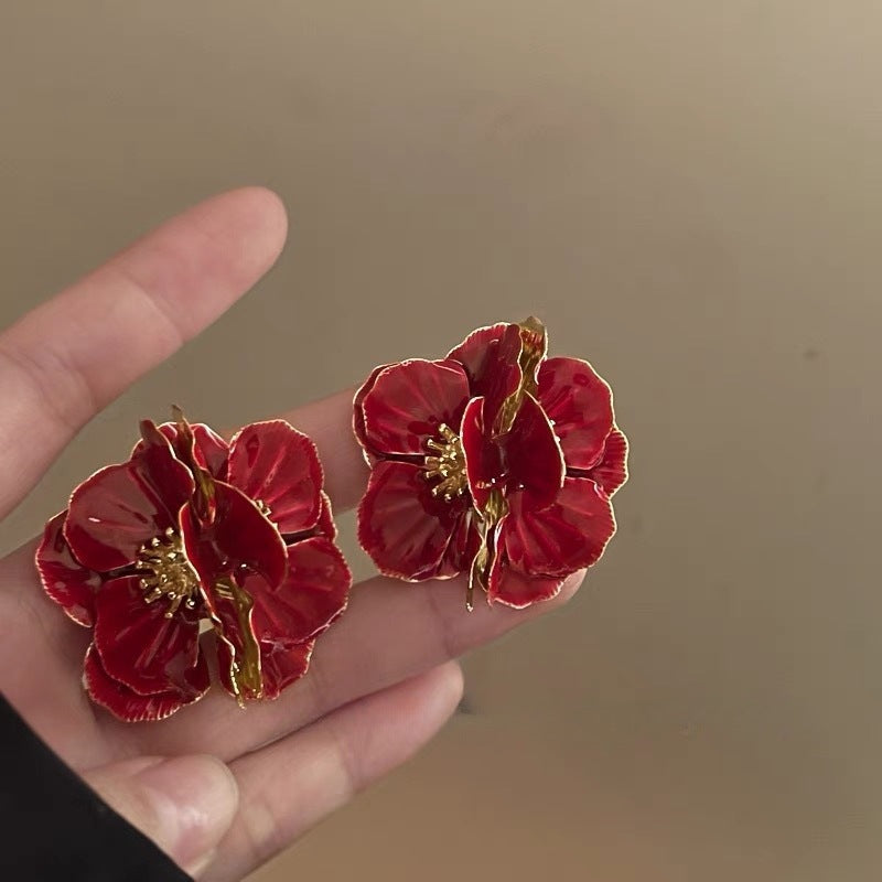 Wholesale Blue Retro Glaze Rose Flower Zircon Earrings