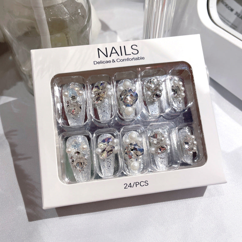 Wholesale 24 Pieces/box Shiny Big Diamond Wearable Nail Press-on Nails Kits Nail Stickers ACC-NS-DiNa009