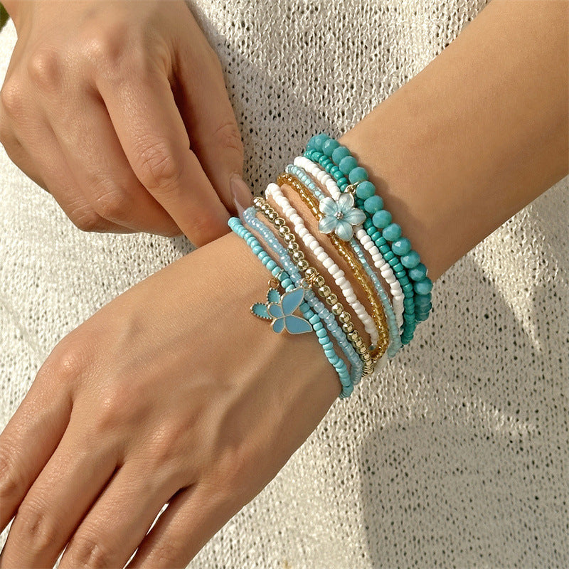 Wholesale Bohemian 9-Piece Set of Butterfly Flower Heart Pendant Beaded Bracelet