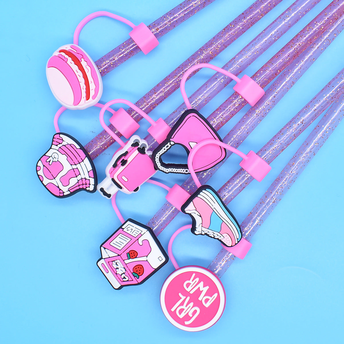 Wholesale Random 100pcs 10mm Straw Tube Cap Pink Series PVC Soft Rubber Straw Plugs ACC-SCR-RYY019