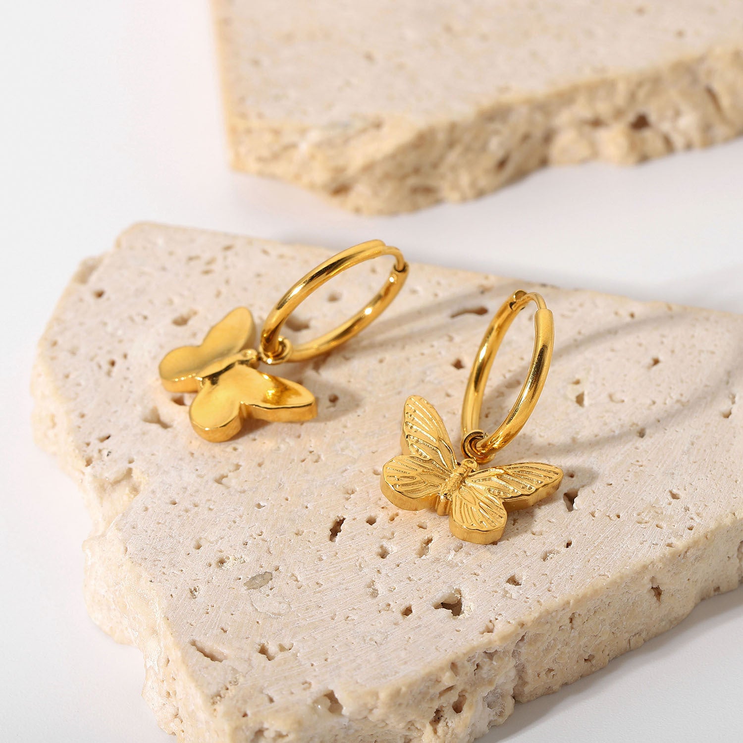 Wholesale  red with 18K gold-plated hanging butterfly stainless steel earrings