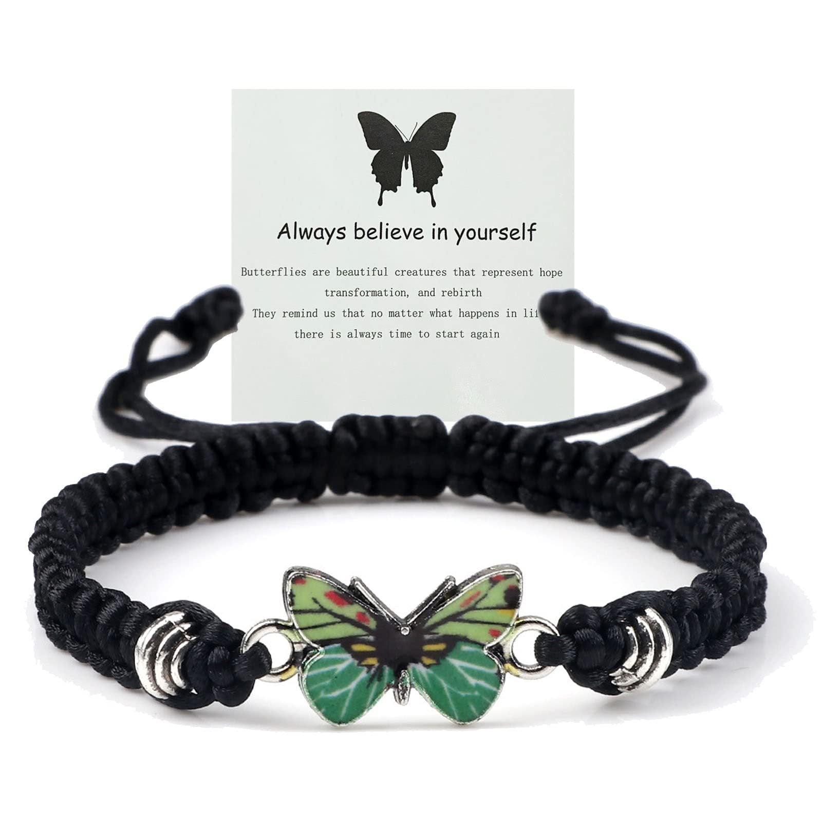 Wholesale Butterfly Design Adjustable Handmade Woven Bracelet Alloy Pendant Black Rope Women S Fashion Accessory