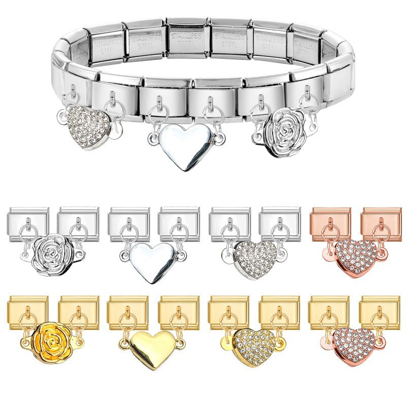 Wholesale Italian Charm Bracelet 9mm DIY Splicing Double Charm DIY Ring Stainless Steel Composable Bracelet