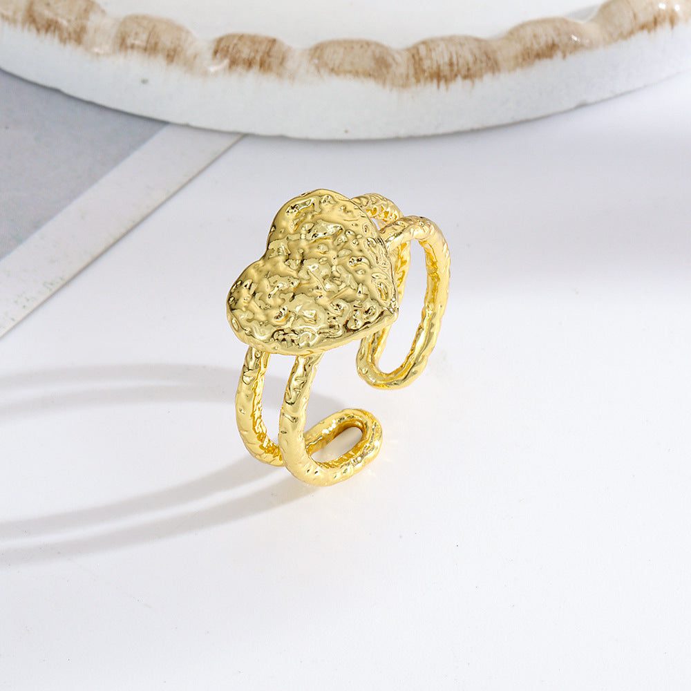 Wholesale Retro style irregular concave and convex heart open ring
