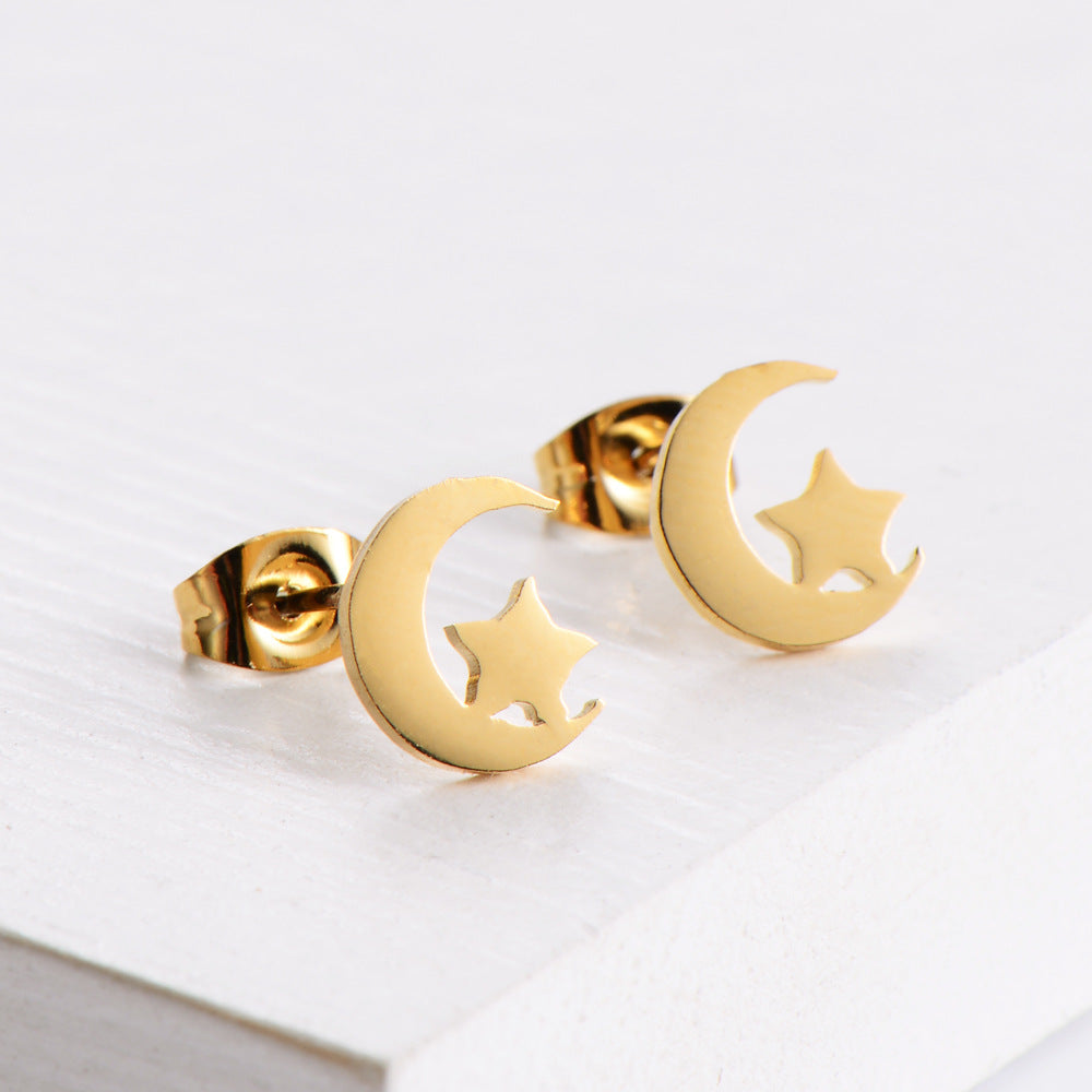 Wholesale stainless steel moon earrings stars pendant gold plated necklaces