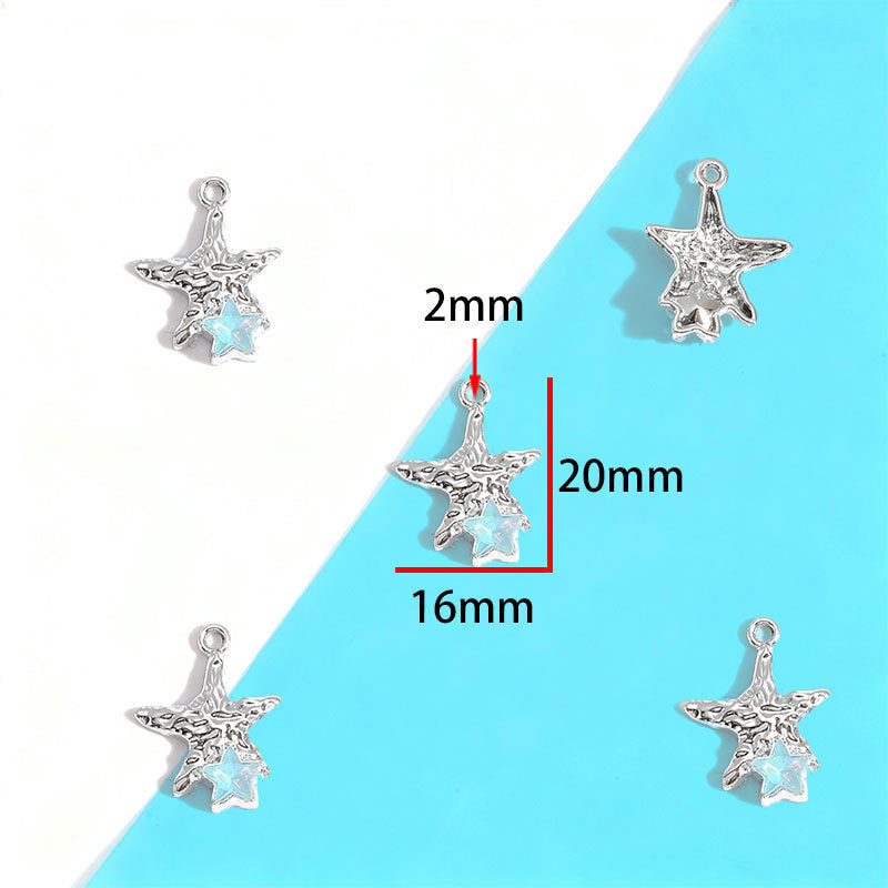 Wholesale Electroplated Zinc Alloy Blue Star Moon Resin Inlay Pendant Charms For DIY Jewelry Making Bag Charm Keychain Everyday Wear