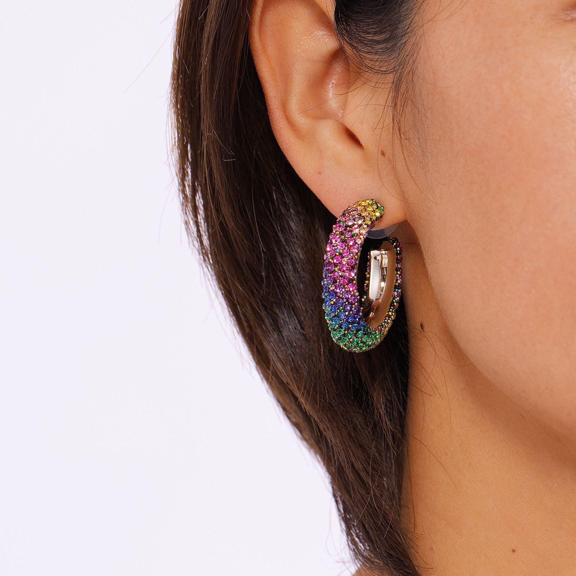 Wholesale  Diamond Rainbow Hoop Earrings