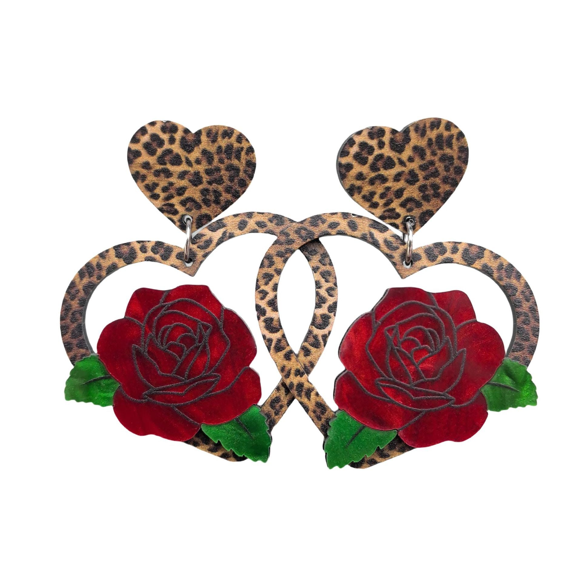 Wholesale Acrylic Valentine's Day Love Rose Black and White Leopard Print Earrings