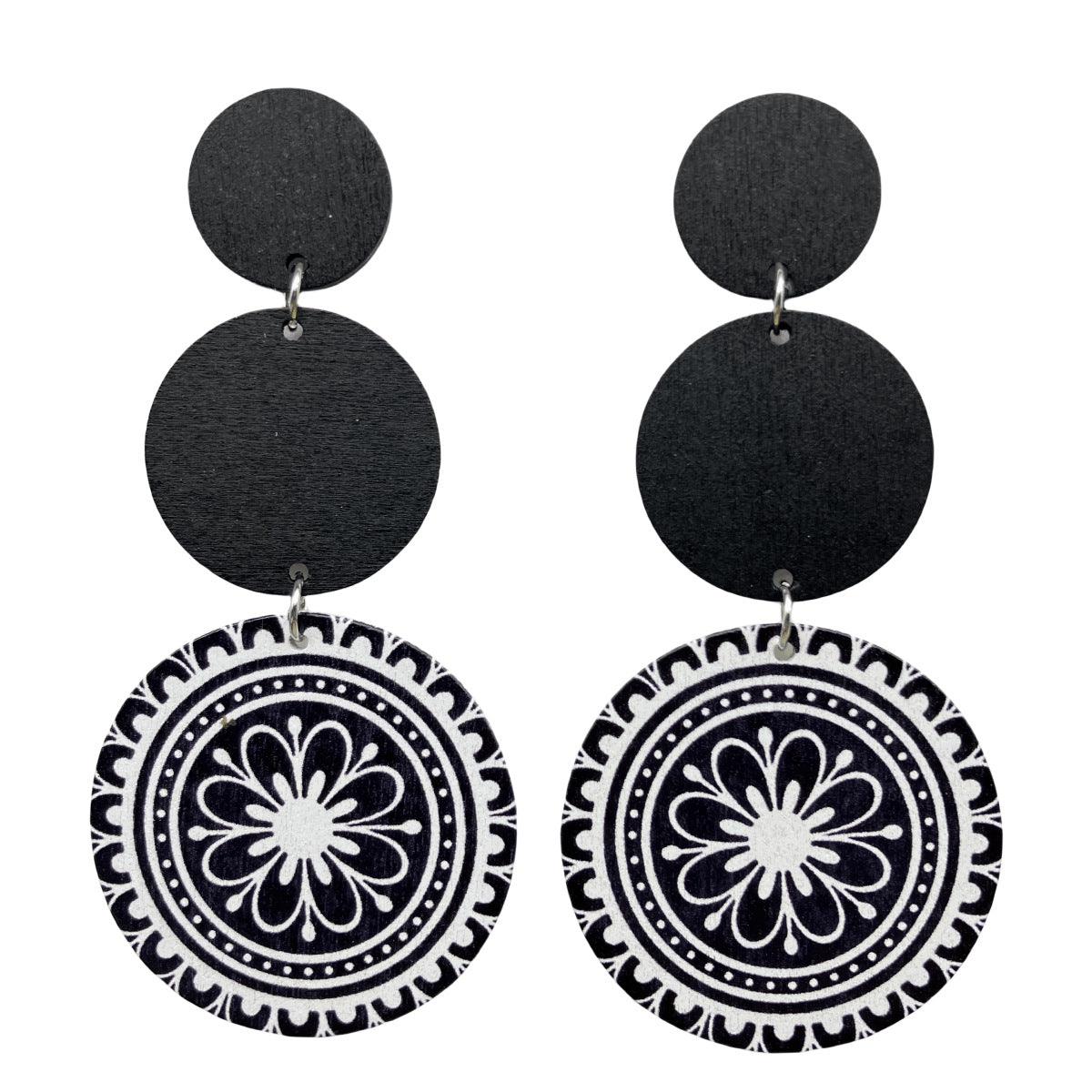 Wholesale Vintage Black and White Disc Earrings Wood Earrings ACC-ES-FX021