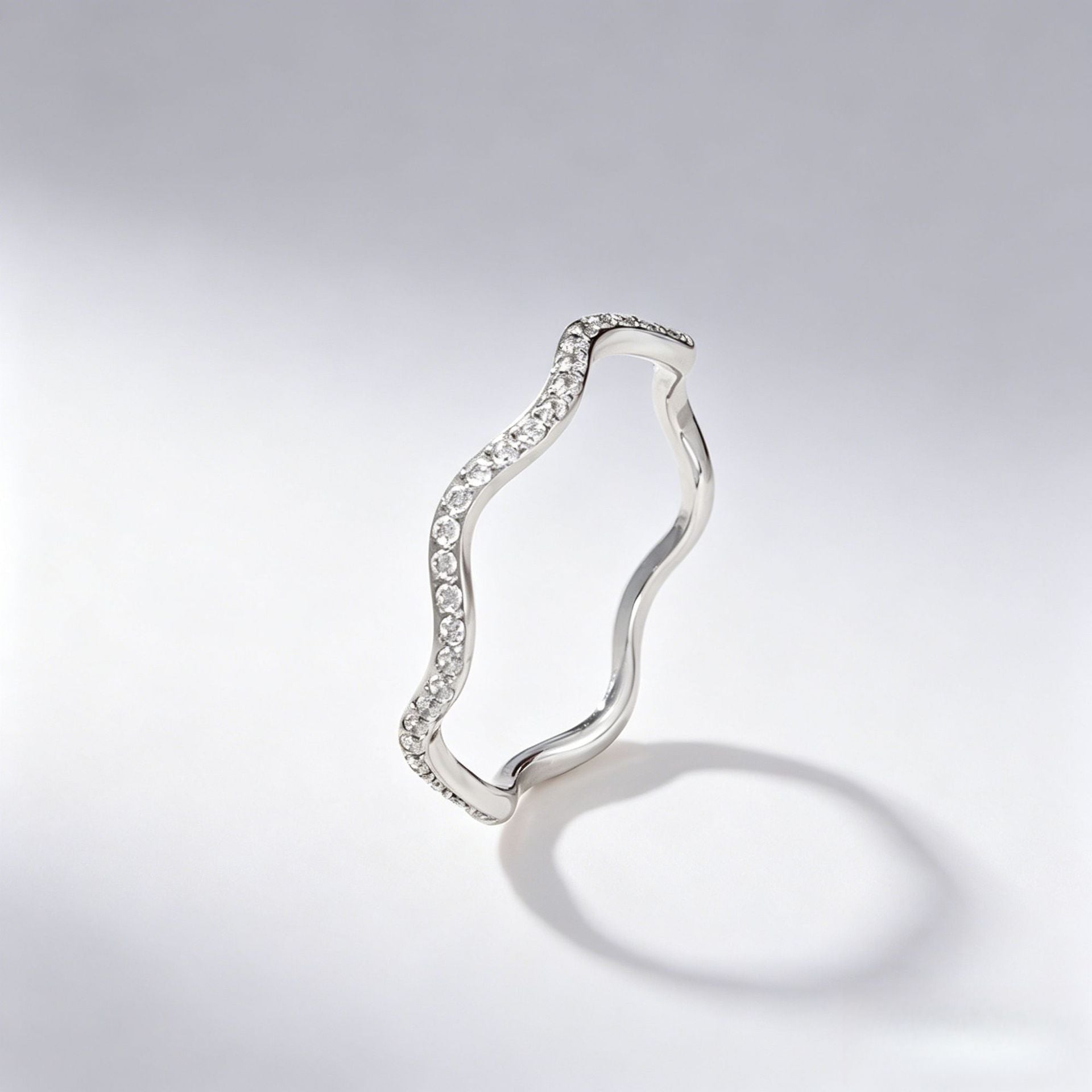 Wholesale Irregular Wave Patterned Titanium Steel Ring with Diamond Accents